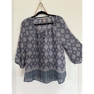 Peasant Style Top with Puffy Long Sleeves Sz L Como Vintage Blue Lightweight